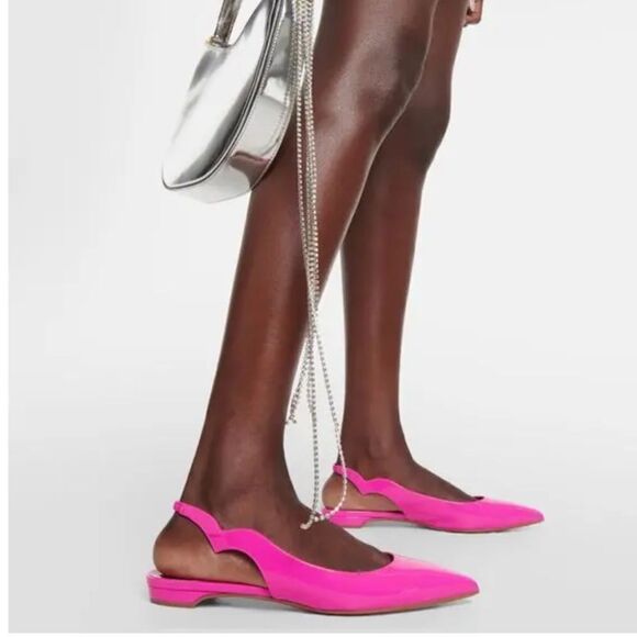 NEW Christian Louboutin Hot Chickita Sling Patent Leather Ballet Flats Pink 7.5 - Picture 1 of 15